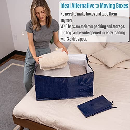 VENO 6 Pack Heavy-Duty Oversize Large Storage Bag Organizer with Zips and Tag Pocket for Moving, Clothes Storage, Laundry Bag, Packing, House Essentials, Sustainable, Water-Resistant (Blue, 6 Pack) — view 2