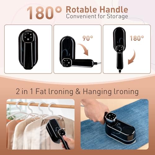 Travel Steamer for Clothes， 4-Speed Steam Adjustable Handheld Iron with LCD Display Screen, 5S Rapid Preheating 1300W Clothes Hanging Ironing Machine, Suitable for Home, Dormitory & Travel (Black) — view 3