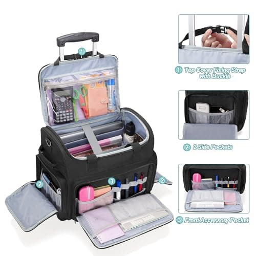 CURMIO Rolling Teacher Bag on Wheels with Scalable File Organizer, Black — view 4