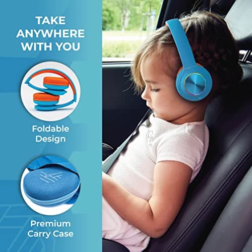 PowerLocus Kids Headphones, Bluetooth Headphones Over Ear for Kids with LED Lights, 94db Volume Limited Headphone, Micro SD/TF, Foldable with Hi-Fi Stereo,Built-in Mic for School/Tablet/Travel — view 6