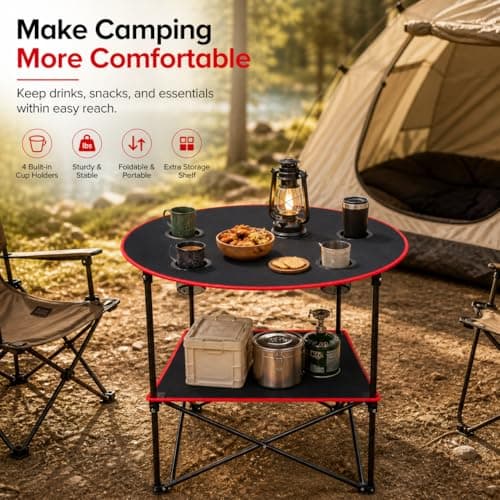 Portable Camping Table Folding Picnic Tables Lightweight Folding Table Waterproof Canvas Beach Table for Outside with 4 Cup Holders & Carry Bags for Camping, Beach, Campfires and Tailgating — view 4