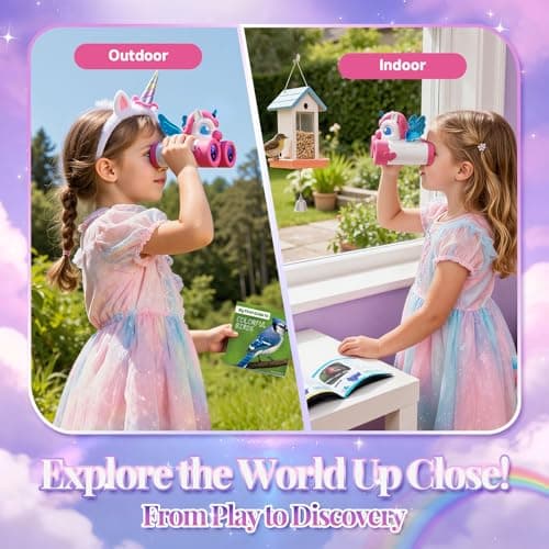 Binoculars Kids with Bird Watching Guide, Unicorn Gifts for Girls Age 3-9, Kids Outdoor Garden Toys for 3 4 5 6 7 Year Old Girls, Birthday Present for Girl Explorer Camping Toy for Nature Exploration — view 5