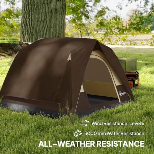 Outsunny 3-4 Person Camping Tent Easy Set Up Dome Tent Brown — view 5
