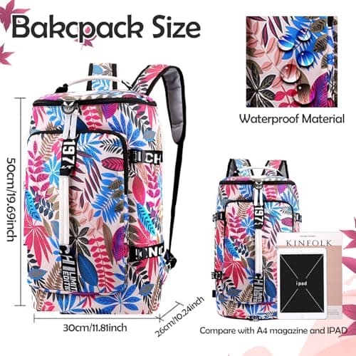 Hiking Backpack, 40L Waterproof Lightweight Rucksack for Women, Floral Duffle Travel Shoulder Bag, Laptop Gym Tote Bag, Durable Unisex Daypack for School Outdoor Sports Walking Camping Climbing — view 3