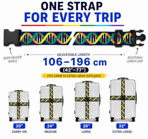 Luggage Straps for Suitcases 2 Pack, Adjustable Suitcase Belt 106–196 cm, Bright Pattern Travel Luggage Strap for Easy Identification, Heavy Duty Polyester with Quick Release Buckle (DNA) — view 3