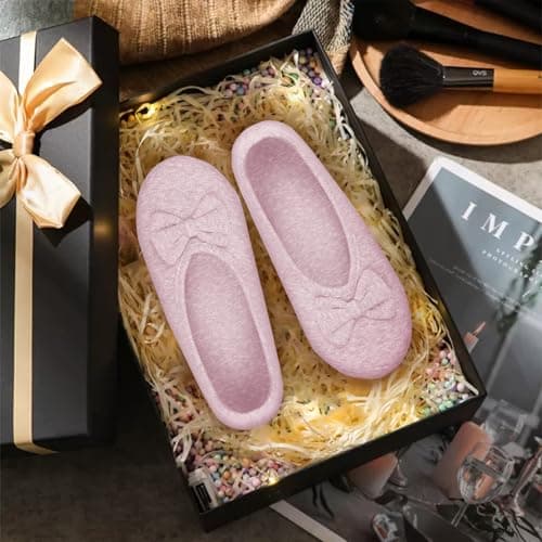 OFFCUP Women's Slippers, Memory Foam Lightweight Terry Towelling Slippers, Cosy Ballerinas Slippers, Foldable Ballerinas, Indoor Non-Slip Cotton Warm Slippers, Large — view 2