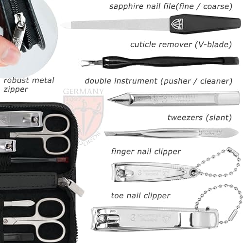 3 Swords Germany - brand quality 8 piece manicure pedicure grooming kit set for professional finger & toe nail care scissors clipper fashion leather case in gift box, Made by 3 Swords (6615) — view 3