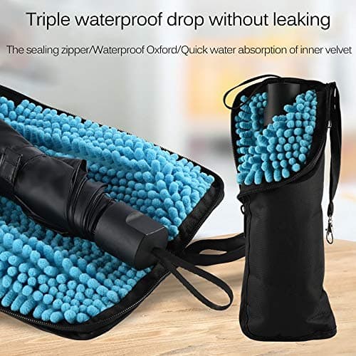 FoxSundry Water-Absorbent Umbrella Bag with Zipper, Waterproof Quick Dry Microfiber Umbrella Case Shell, Portable Umbrella Cover Pouch for Wet Inverted Folding Travel Umbrellas, 11x4.72 Inches — view 2