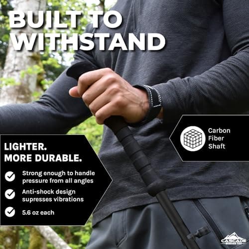 Cascade Mountain Tech Trekking Poles - Ultralight 2 Piece Carbon Fiber Walking or Hiking Sticks with Quick Adjustable Locks (Set of 2), Black — view 3