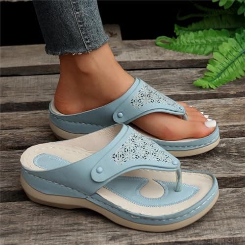 Ladies Sandals Womens Sandals Orthopedic for Womens Comfortable Flip Flops with Arch Support Summer Casual Wedge Sandal Slippers Dressy Comfy Platform Beach Travel Shoes Sky Blue — view 2