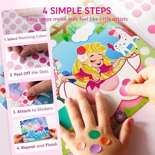 Klever Kits Princess Dot Art Kit for Kids, No Mess Sticker for Toddlers 3-7, Art and Craft Kits, DIY Creative Activity, Travel Toy, Birthday Presents for Boys Girls — view 4