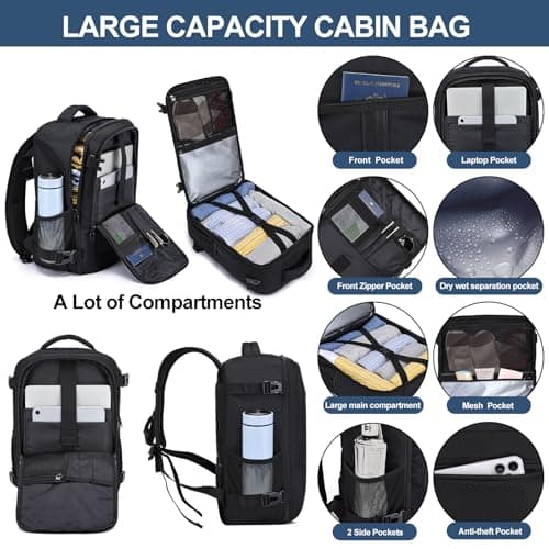 Ryanair Cabin Bag 40x20x25 Underseat Small Travel Backpack Cabin Size,Black — view 4