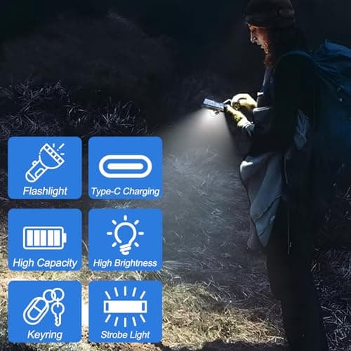 4 Pack 600LM Mini Keychain Flashlight Rechargeable, LED Keyring Torch Waterproof Led Pocket Torch Keyring Light 7 Modes Multifunctional Flashlights for Outdoor, Camping, Hiking [Energy Class A+++] — view 4