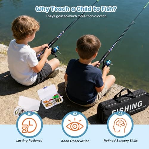 Kids Fishing Rod Set of 2, 1.8M/5.9FT Telescopic Fishing Rod and Spinning Reel Combo with Line, Spinning Reel, Lures Kits, Carry Bag, Travel Fishing Rods for Boys Girls Beginner Starter — view 5