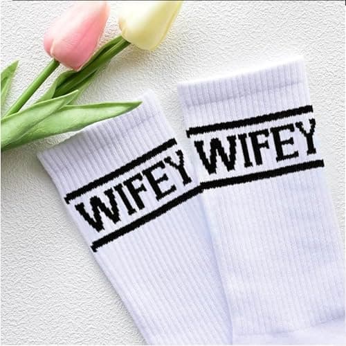 Tbay Wifey Socks for Women - Bachelorette Party Bride Socks Soft Cotton Wedding Wife Bridesmaid Gifts for Bridal Engagement Wedding Shower Party Favors (White) — view 3