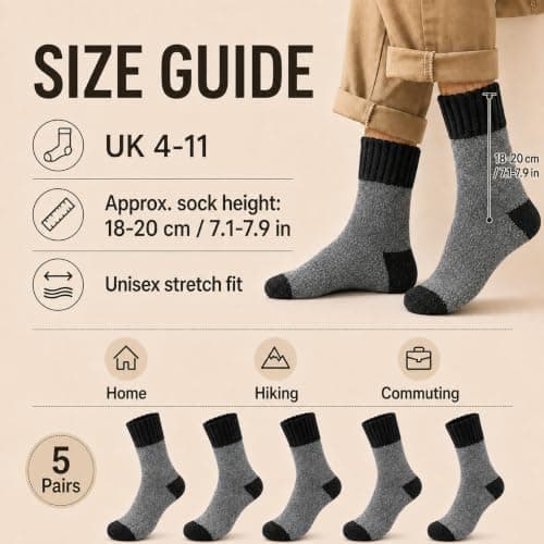 Fjquamitix 5 Pairs Thermal Socks For Men Thick Winter Warmth Wool Socks — view 5