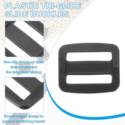 PATIKIL Plastic Slide Buckle 1 Inch(25mm), 20 Pack Rectangle Tri-Glide Slider Webbing Strap Belt Adjuster for Dog Collar Harness Belt Backpack Bags Making DIY Replacement, Black — view 3