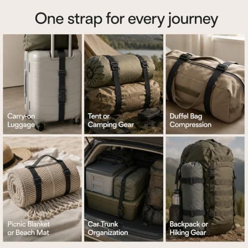 Solvind 2 Pack Luggage Straps, 1.5m Adjustable Heavy Duty Nylon Webbing Straps with Quick Release Buckles for Suitcase Camping Travel Backpack Compression, Black — view 6
