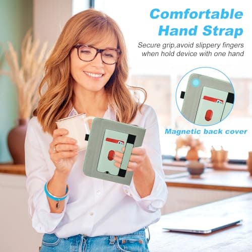DMLuna Stand Case for Kobo Libra Colour (Model:N428, 2024 Release), Hands-Free Stand Lightweight Premium PU Leather Cover with Auto Sleep/Wake Function, Hand Strap and Card Slot, Agave Green — view 4