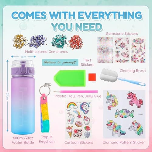 Hobee Decorate Your Own Water Bottle for Girls - Purple Unicorn Themed Arts and Crafts Kit for Kids- With Stickers and Sparkles - Crafty Girls Gifts Presents, BPA Free — view 3