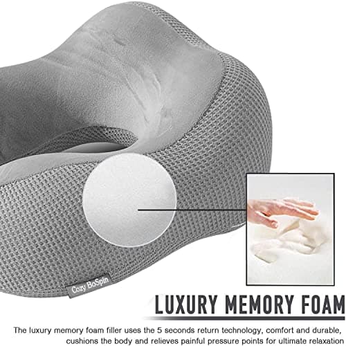 Cozy BoSpin Travel Pillow - Neck Pillow for Traveling, Memory Foam Portable Support Pillow,Comfortable and Lightweight Quick Pack for Camping,Sleeping Rest Cushion (gray) — view 6