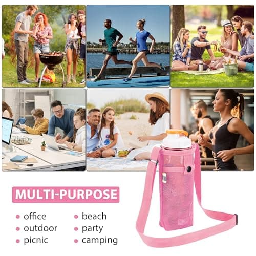 FUZVOL Water Bottle Carrier Water Bottle Holder with Adjustable Shoulder Hand Strap Portable Durable Water Bottle Bag for Adults Kids Walking Hiking Camping Travelling Exercise Pink — view 4