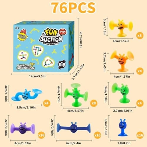 KAHEIGN 76Pcs Sucker Toys for Kids, 8 Tyles Suction Cup Kids Bath Window Building Toys Montessori Sensory Stress Release for Boys Girls Travel Birthday Christmas Children's Day Gifts — view 4