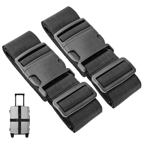 [2 Packs] Luggage Straps, for Suitcases, Adjustable 180cm x 5cm with Quick Release Buckle, Heavy Duty Black Luggage Straps for Travel, Strong Nylon Luggage Safety Straps for Luggage, Handbags