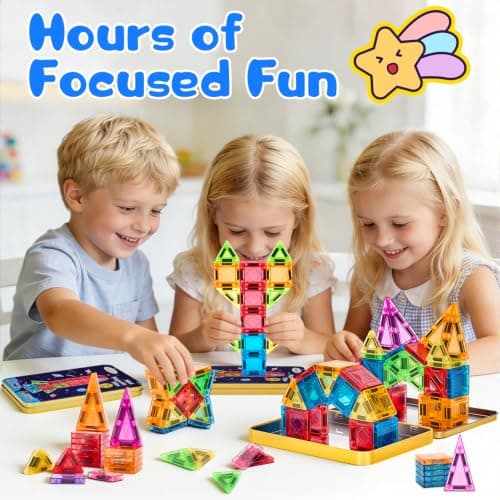 LeagoEra Mini Magnetic Tiles Toddler Toys, 48PCS Travel Magnetic Tiles Building Blocks Toy Plane Activities for Kids Ages 3 4 5 6 7 8 Years Old Boys Girls Gifts — view 2