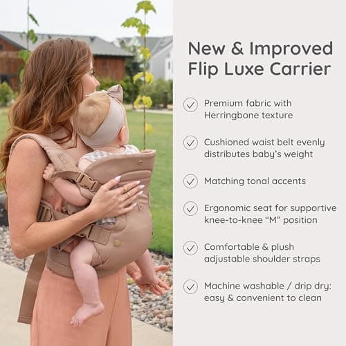 Infantino Flip Luxe 4-in-1 Convertible Baby Carrier, Ergonomic Infant to Toddler Carrier, Updated Lumbar Support, Premium Herringbone Fabric, Elevated Accents, Hands-Free Comfort, 3,2-16kg, Affogato — view 5