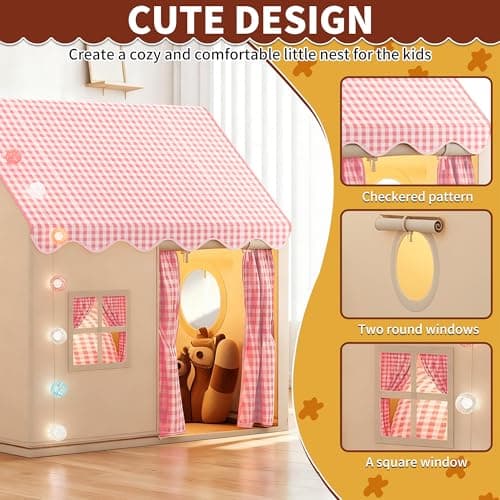 FREEAMG Kids Play Tent with Multi-Coloured Ball Lights & Storage Bag Pink — view 6