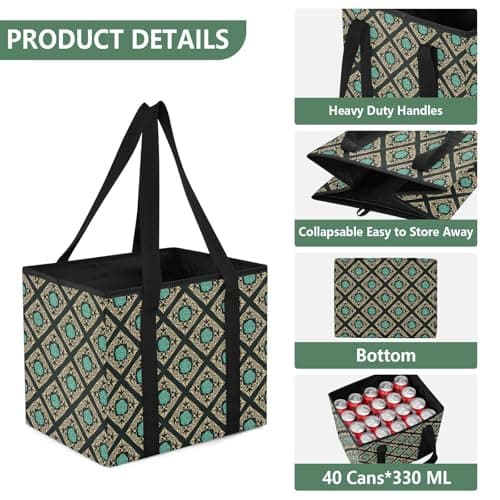 Grckit Car Trunk Organizer Decorative Turquoise Rose Heavy Duty Collapsible Storage Tote Bag with Reinforced Handles for Shopping Travel Picnic — view 3