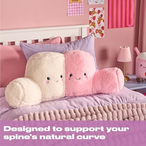 OHS Marshmallow Cuddle Cushion, Comfy Reading Pillows Super Soft Cosy Flannel Fleece Support Pillow with Arms Gaming Cushion for Girls Snuggle Hug Pillow Relaxing at Home, Pink/White — view 3
