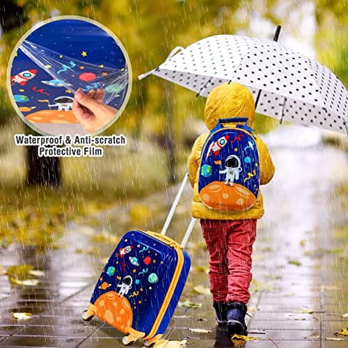 Maxmass 2PCS Kids Luggage Set, 18" Hard Shell Children Suitcase with 12’’ Backpack, Girls Boys Trolley Case for School Travel (Space, Blue) — view 6
