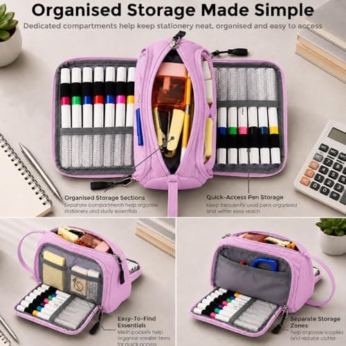 SharkByte Large Pencil Case Organiser, Big Capacity Aesthetic Stationery Storage Pouch with Compartments, Pen Holder for School, College, Study Supplies, Desk Organisation & Travel Essentials — view 2