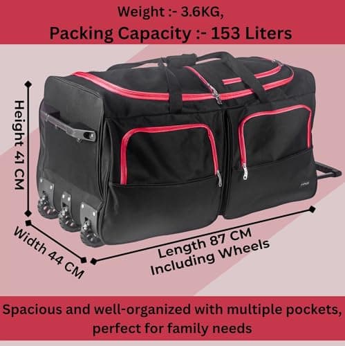 Extra Large Wheeled Holdall Suitcase Sports or Travel Bag Trolley Luggage (34", Black/Red) — view 2