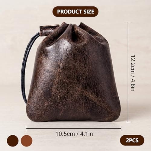 2 Pcs Leather Pouch, Genuine Cowhide Small Drawstring Pouch, Suitable for Carrying Fitness Equipment, Travel Essentials, or Daily Essentials — view 2