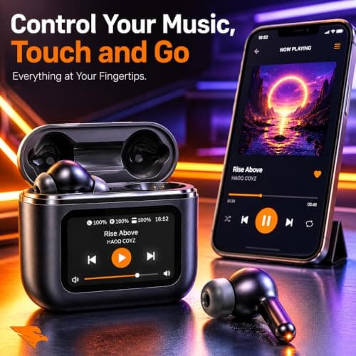 Wireless Earbuds Bluetooth 5.4, ANC Active Noise Cancelling Earphones with 1.9" Smart Touch Screen Charging Case, IPX5 Waterproof HiFi Deep Bass Headphones, 32H Playtime, for iPhone & Android — view 4