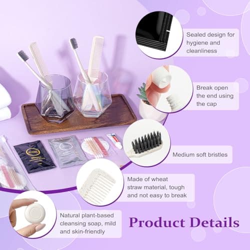HQSLsund Travel Toiletry Kit Bulk, 7-in-1 Disposable Personal Hygiene Kit, Basic Toiletry Kits for Men & Women, Homeless Care Supplies Charity Kit for Guest, Hotel, Camping, Travel, Donation, Beige — view 4