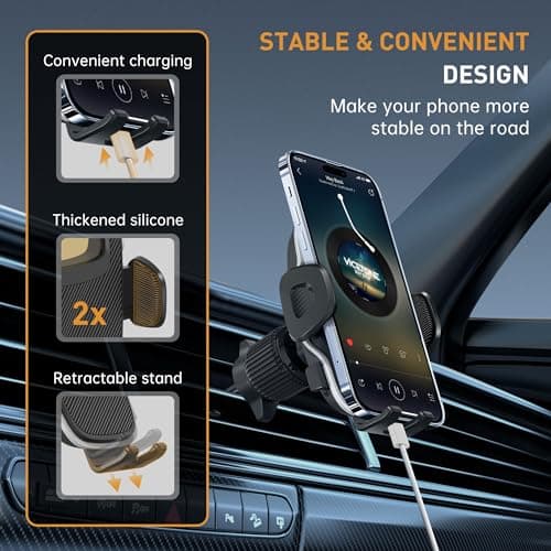 YISH Mobile Phone Car Holder：360° Rotatio Car Phone Mount, [Updated Hook & Silicone] C ar Phone Holder Air Vent, Mobile Phone Automobile Cradles for iPhone Samsung Google Sony iPhone (Black) — view 6