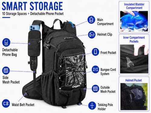 Origem 22L Hydration Backpack with 3L Water Bladder & Rain Cover Men Women — view 2