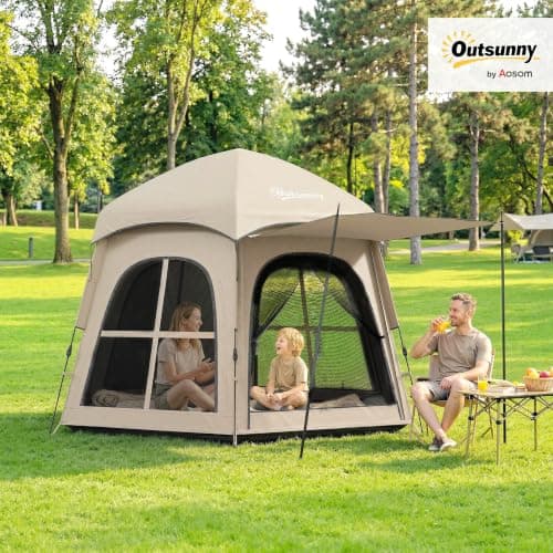 Outsunny Pop Up Tent 2 Doors Carry Bag 3000mm Waterproof 3-4 PeopleKhaki — view 2