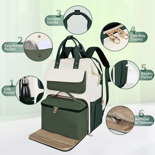 BERTASCHE Lunch Backpack for Women, Laptop Backpack with Lunch Compartment — view 6
