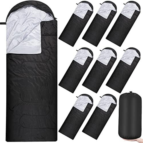 Macarrie 10 Pcs Bulk Sleeping Bags for Adults 0 Degree Waterproof Emergency Sleeping Bags with Compression Sack for Camping Hiking Backpacking Outdoor Activities(Black)