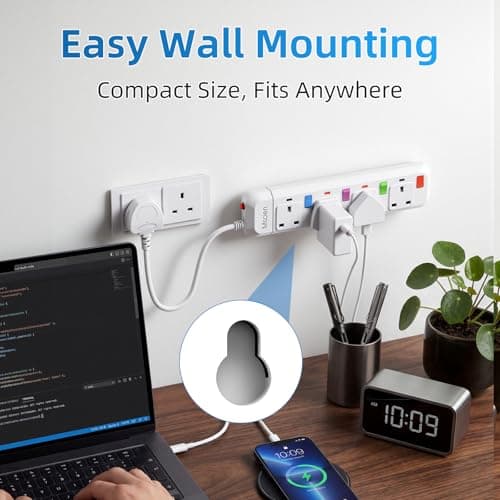 Mscien 4 Way Short Extension Lead, 0.2M Small Extension Lead, Fused 4 plug Extension Socket with Individual Switches Mountable Overload Protection Power Strips with 0.2 Metre Extension cable 2500W — view 5