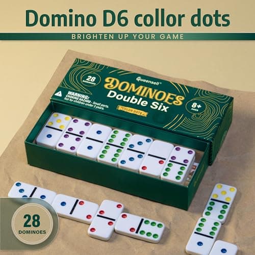 Dominos Set for Adults with Colored Dots - Double 6 Dominoes Set is a Classic Board Games for Kids and Adults - Double Six Standard Dominos Set 28 Tiles — view 2