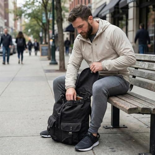 Canvas Backpack Vintage Army Style Rucksack School Gym Bag Camping Hiking Travel Sack Unisex Punk Fashion Daypack - Black — view 6