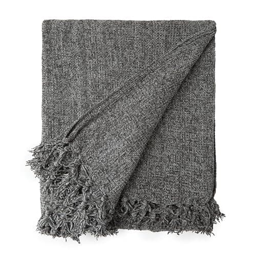Emma Barclay Throw Blanket For Sofas Bed Extra Large Soft Chenille Throws For Settees In Charcoal Throw Fleece Blankets - Darcy Collection 50" x 60" (127cm x 152cm) Charcoal