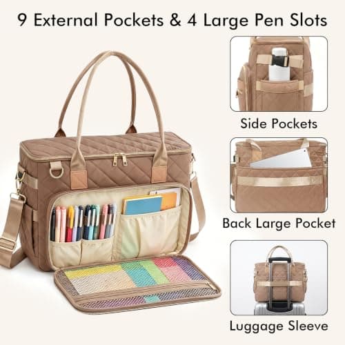 XIAPIA Laptop Tote Bag for Women 15.6 Inch, Quilted Work Bag,Khaki — view 4