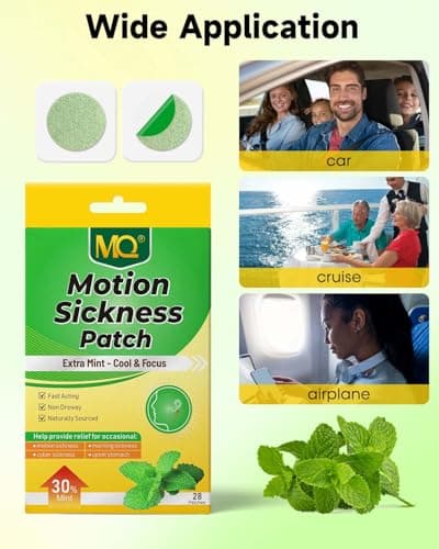 MQ Motion Sickness Patches, 28 Pcs Mint Flavor Travel Sickness Patches Non Drowsy Anti Nausea Patches Sea Sickness Patches for Cruise, Car, Plane — view 6